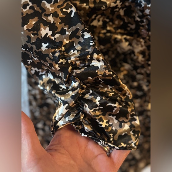 BCBGMaxAzria Black & Gold Ruched Satin Blouse - Picture 5 of 8